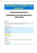 ADVANCED PLACEMENT (AP) BIOLOGY: Understanding Bacteria 34 Questions Correctly Answered | 100% Rated