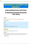 ADVANCED PLACEMENT (AP) BIOLOGY: Understanding Viruses And Prions 31 Questions Correctly Answered | 100% Rated