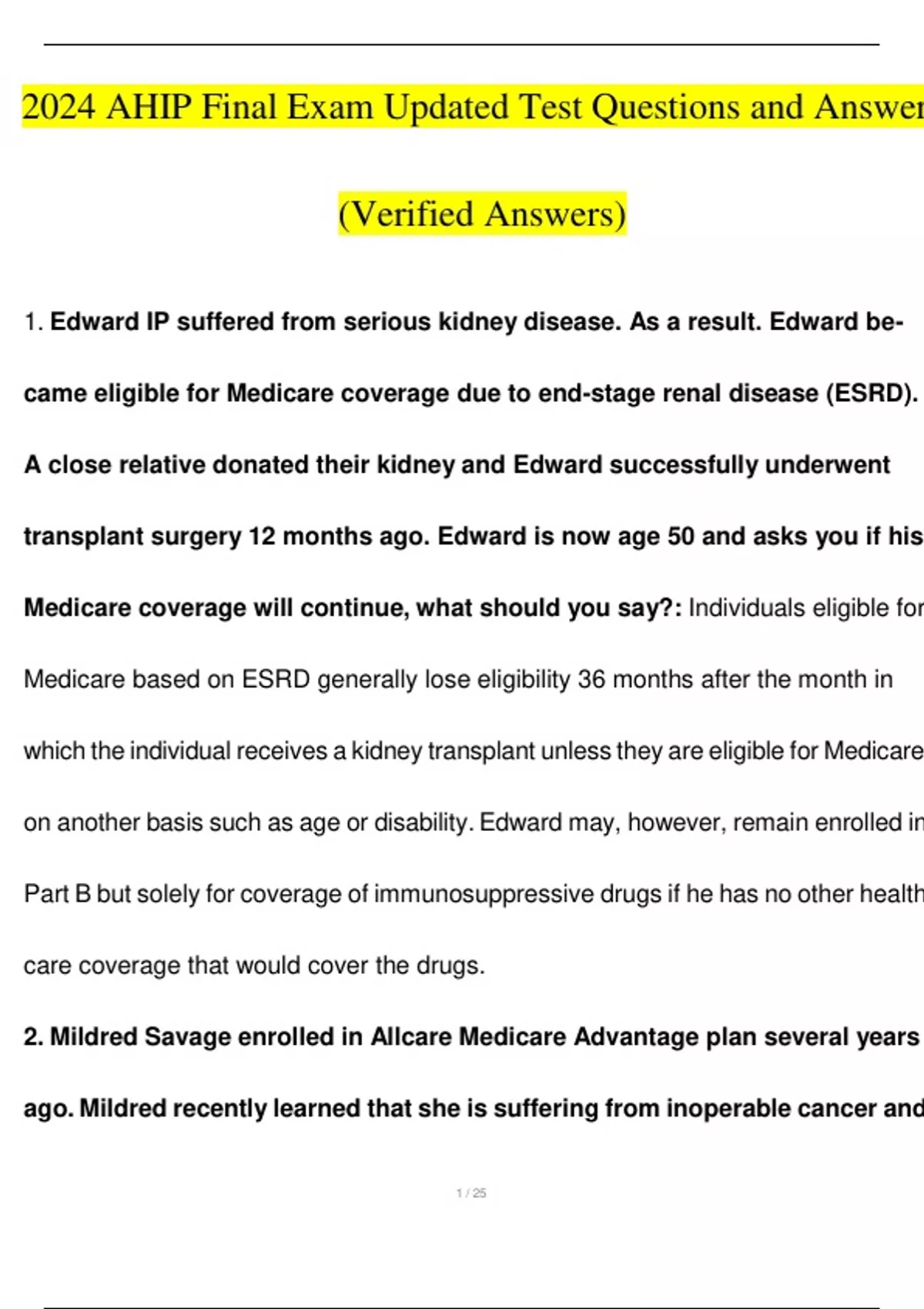 AHIP 2024 Final Exam Test Updated Questions and Answers (Verified