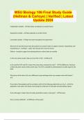 WSU Biology 106 Final Study Guide (Hellman & Carloye) | Verified | Latest Update 2024 | 34 Pages