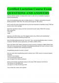 Certified Lactation Course Exam QUESTIONS AND ANSWERS