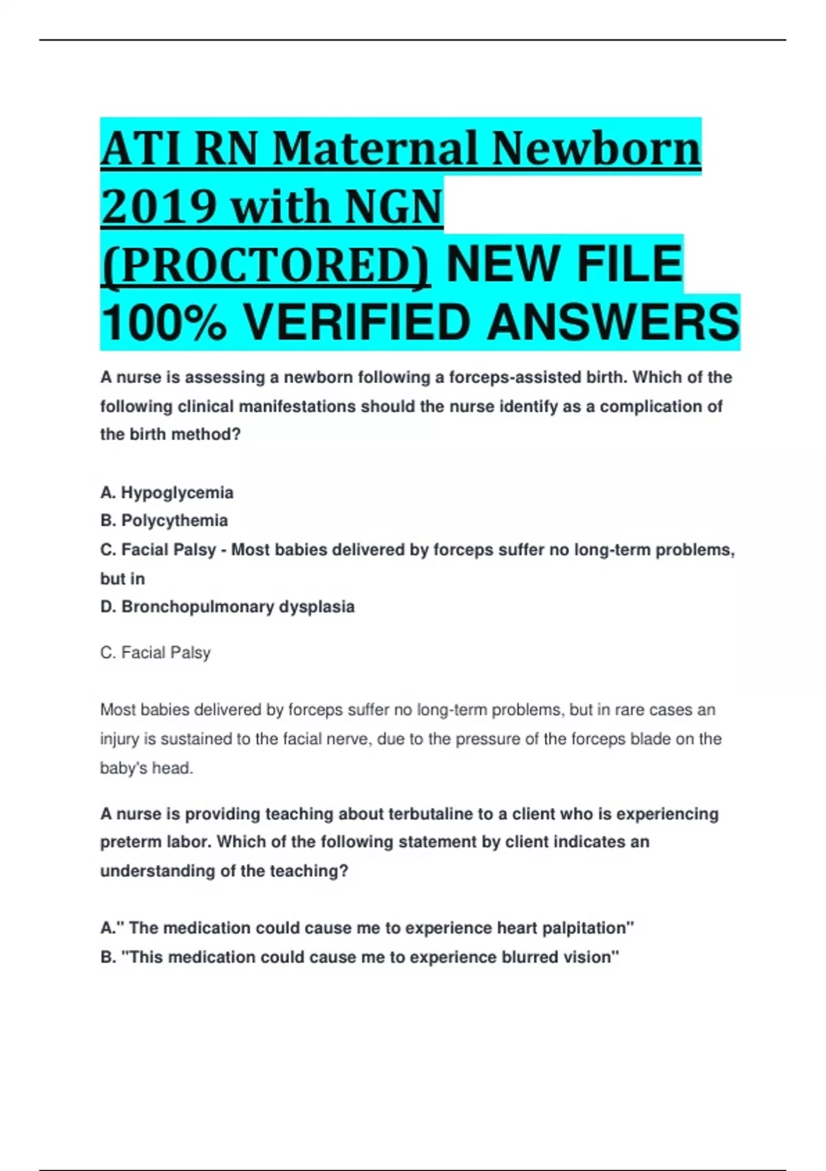 ATI RN Maternal Newborn 2019 With NGN (PROCTORED) NEW FILE 100% ...