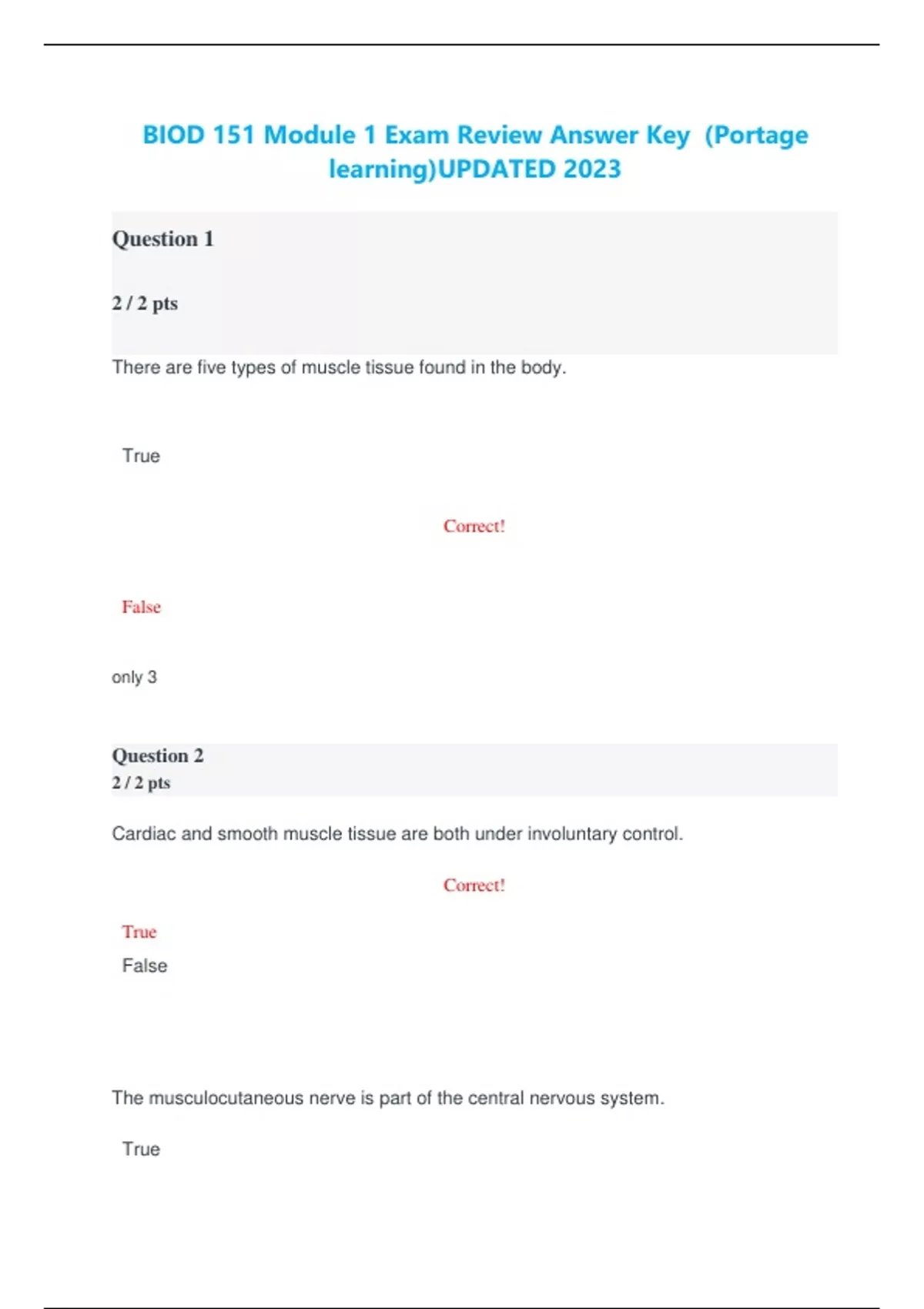 BIOD 151 Module 1 Exam Review Answer Key (Portage Learning)UPDATED 2023 ...