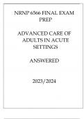 NRNP 6566 FINAL EXAM PREP ADVANCED CARE OF ADULTS IN ACUTE SETTINGS ANSWERED