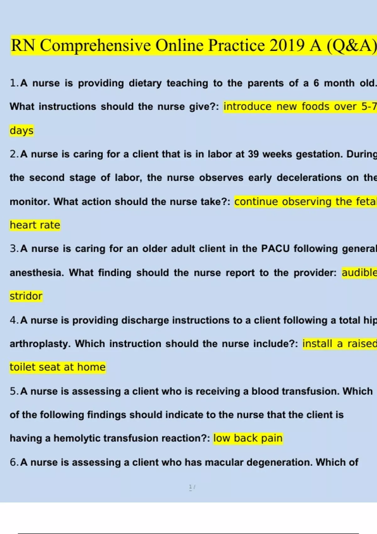 ATI RN Comprehensive Online Practice 2019 A Newest Questions and