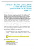 ATI TEAS 7 READING ACTUAL EXAM LATEST 2023 REALEXAM QUESTIONS WITH DETAILED ANSWERS