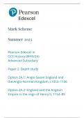 Edexcel AS Level History Paper 2A Mark Scheme June 2023