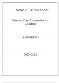 NRNP 6810 FINAL EXAM PRIMARY CARE APPROACHES FOR CHILDREN ANSWERED