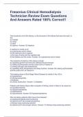 Fresenius Clinical Hemodialysis Technician Review Exam Questions And Answers Rated 100% Correct!!