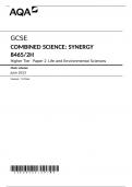 AQA      GCSE COMBINED SCIENCE: SYNERGY 8465/2H Higher Tier	Paper 2 Life and Environmental Sciences Mark scheme June 2023