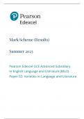 Edexcel AS Level English Language and Literature Paper 2 Mark Scheme June 2023