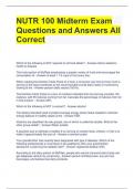 NUTR 100 Midterm Exam Questions and Answers All Correct