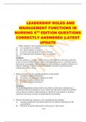 LEADERSHIP ROLES AND  MANAGEMENT FUNCTIONS IN  NURSING 9TH EDITION QUESTIONS  CORRECTLY ANSWERED |LATEST  UPDATE