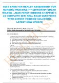 TEST BANK FOR HEALTH ASSESSMENT FOR  NURSING PRACTICE 7TH EDITION BY SUSAN  WILSON , JEAN FORET GIDDENS CHAPTER 1- 24 COMPLETE SET| REAL EXAM QUESTIONS  WITH EXPERT VERIFIED SOLUTIONS LATEST NEW UPDATE