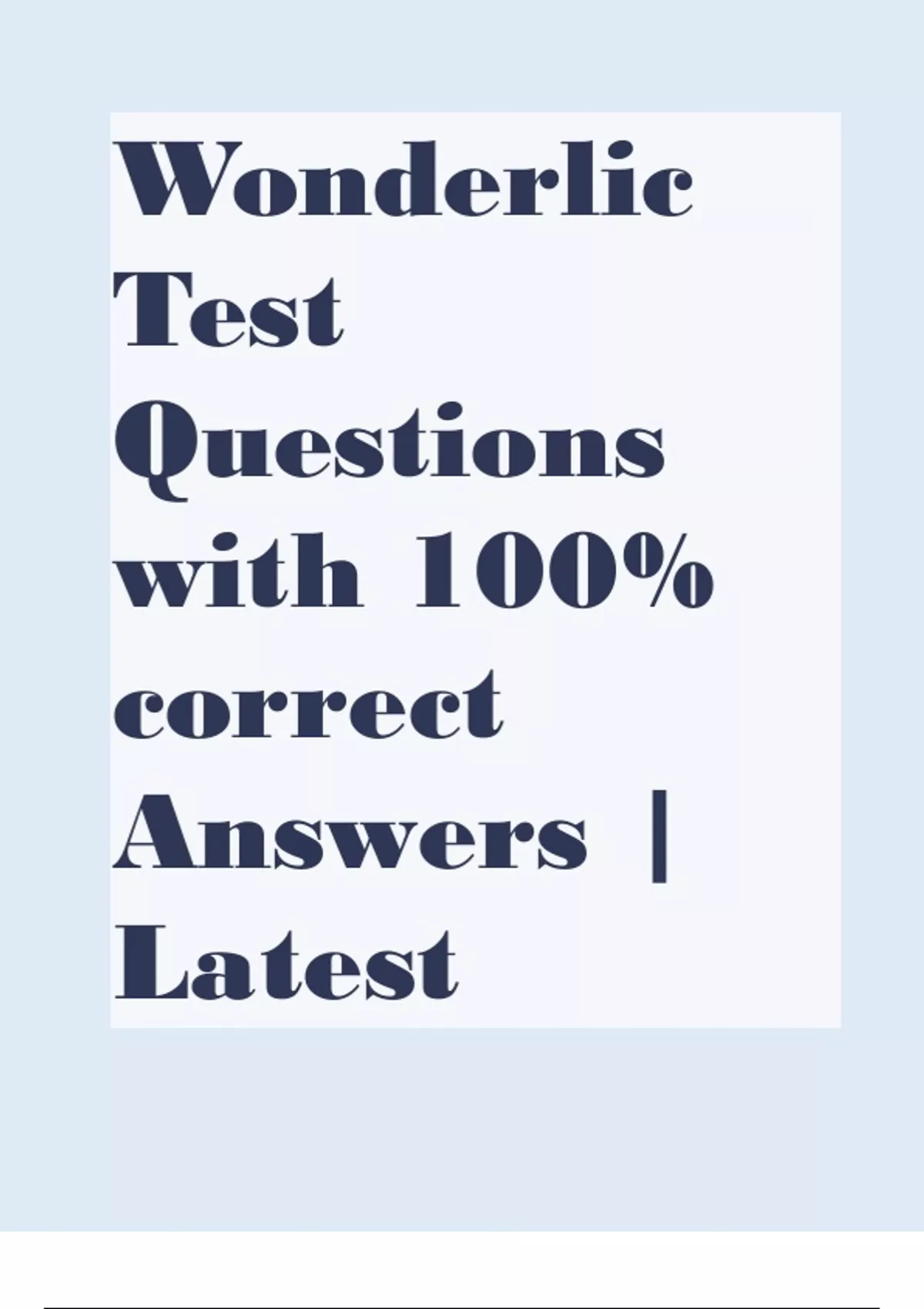 Wonderlic Test Questions with 100 correct Answers Latest 2023/2024