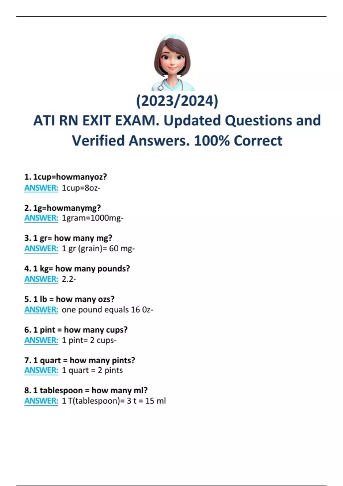 ATI RN EXIT EXAM (Latest 2023/2024). Updated Questions and Verified