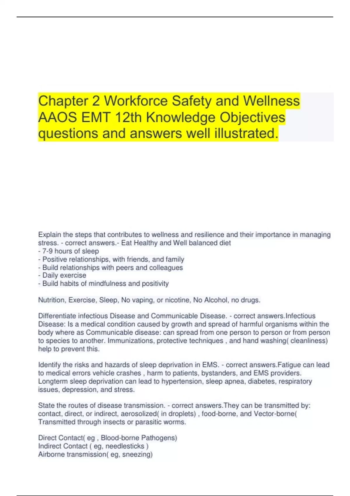 Chapter 2 Workforce Safety And Wellness AAOS EMT 12th Knowledge ...