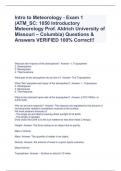 Intro to Meteorology - Exam 1 (ATM_SC: 1050 Introductory Meteorology Prof. Aldrich University of Missouri – Columbia) Questions & Answers VERIFIED 100% Correct!!