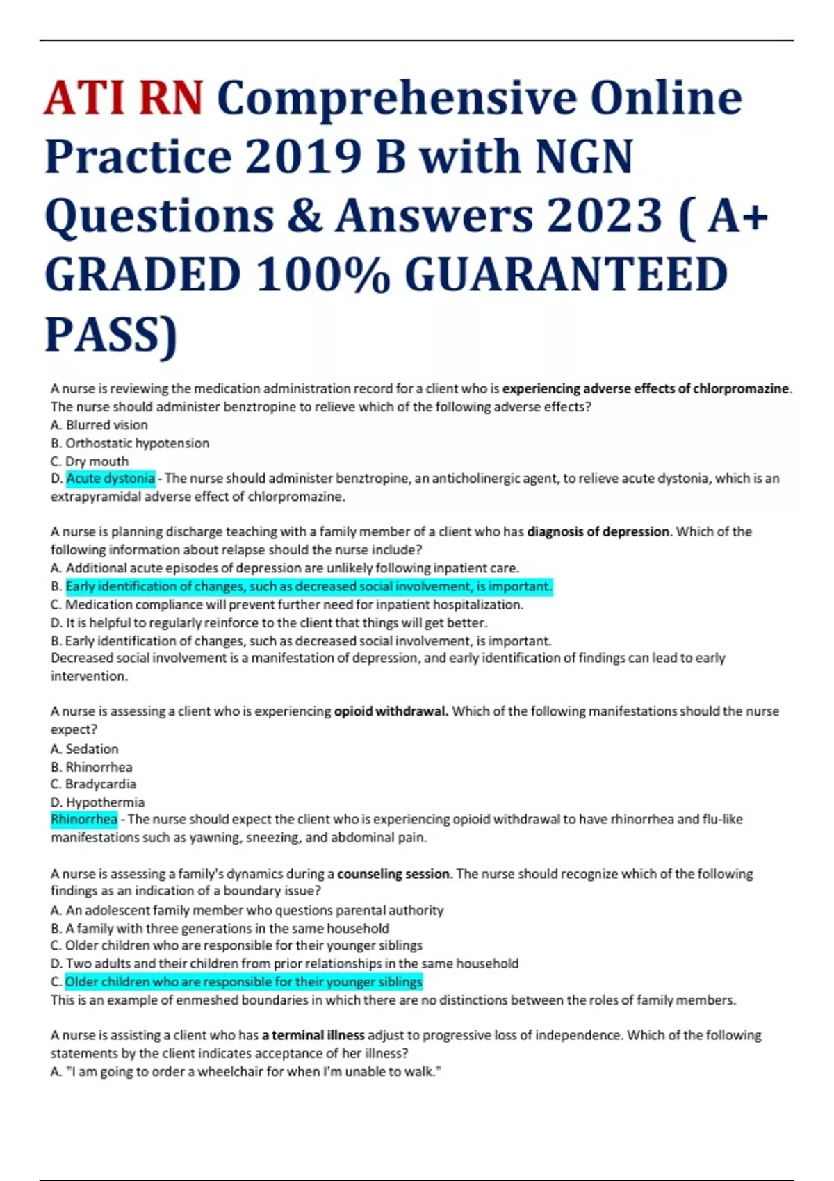 ATI RN Comprehensive Online Practice 2019 B With NGN Questions ...