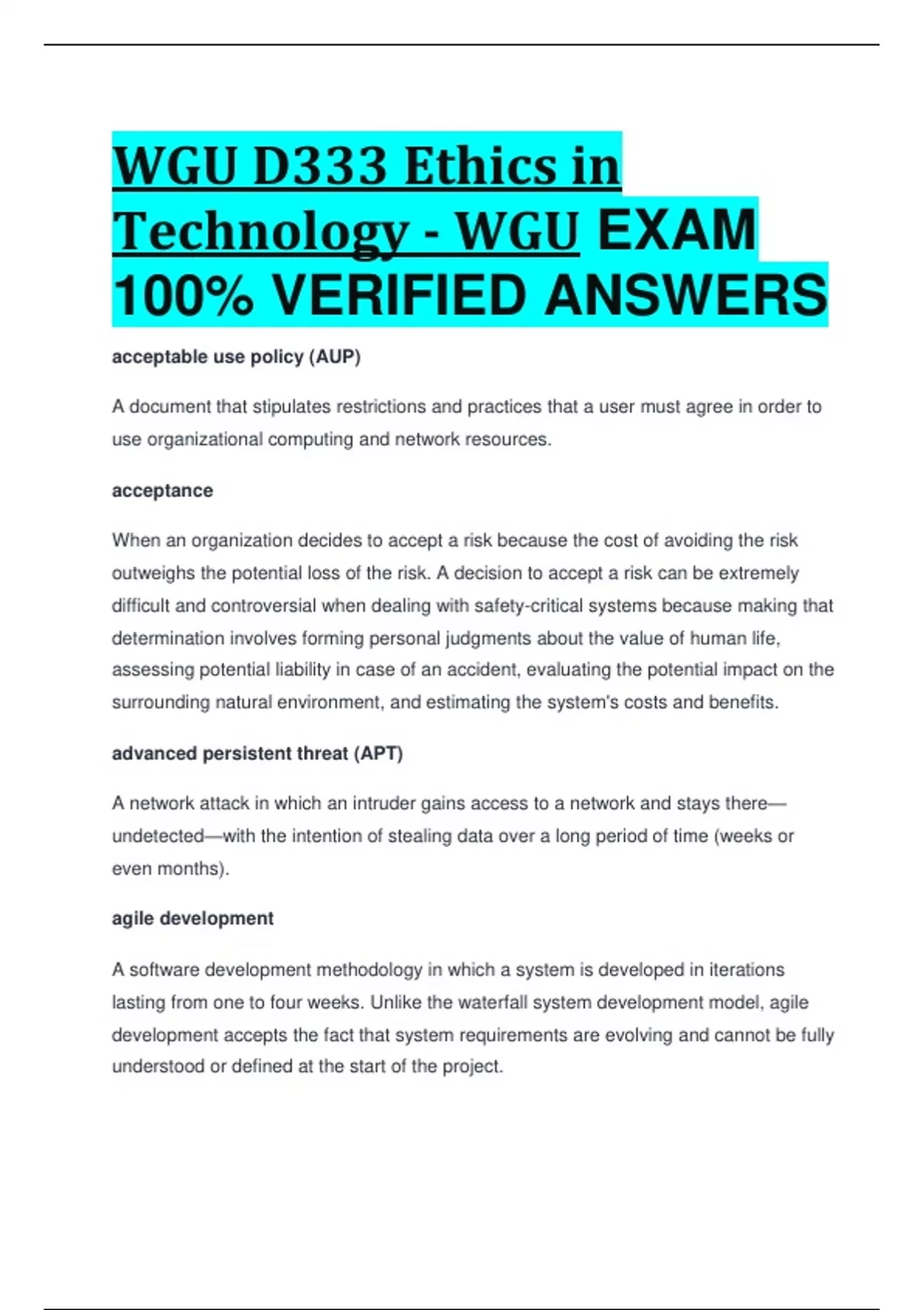 BEST REVIEW WGU D333 Ethics In Technology - WGU EXAM 100% VERIFIED ...