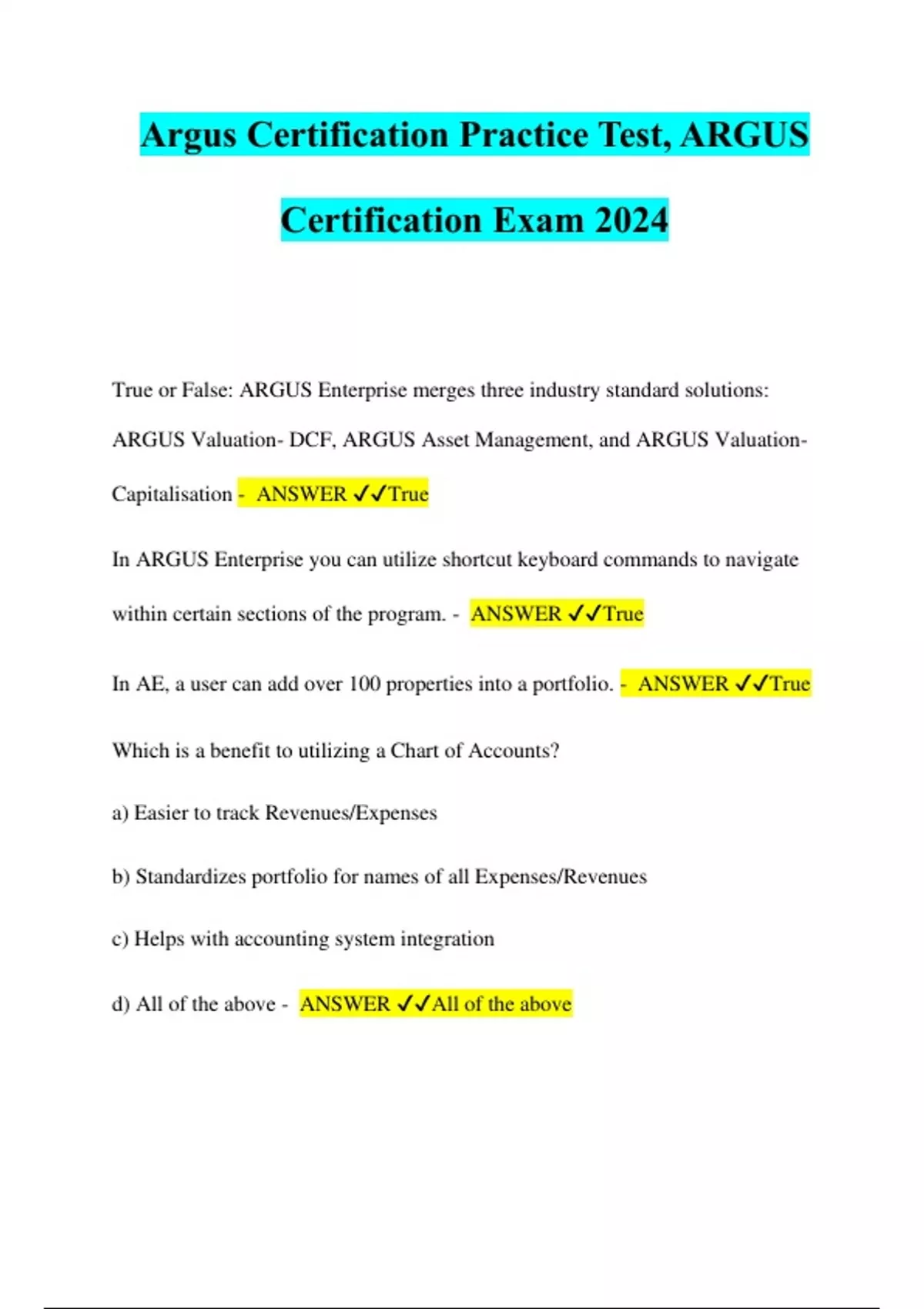 Argus Certification Practice Test ARGUS Certification Exam 2024