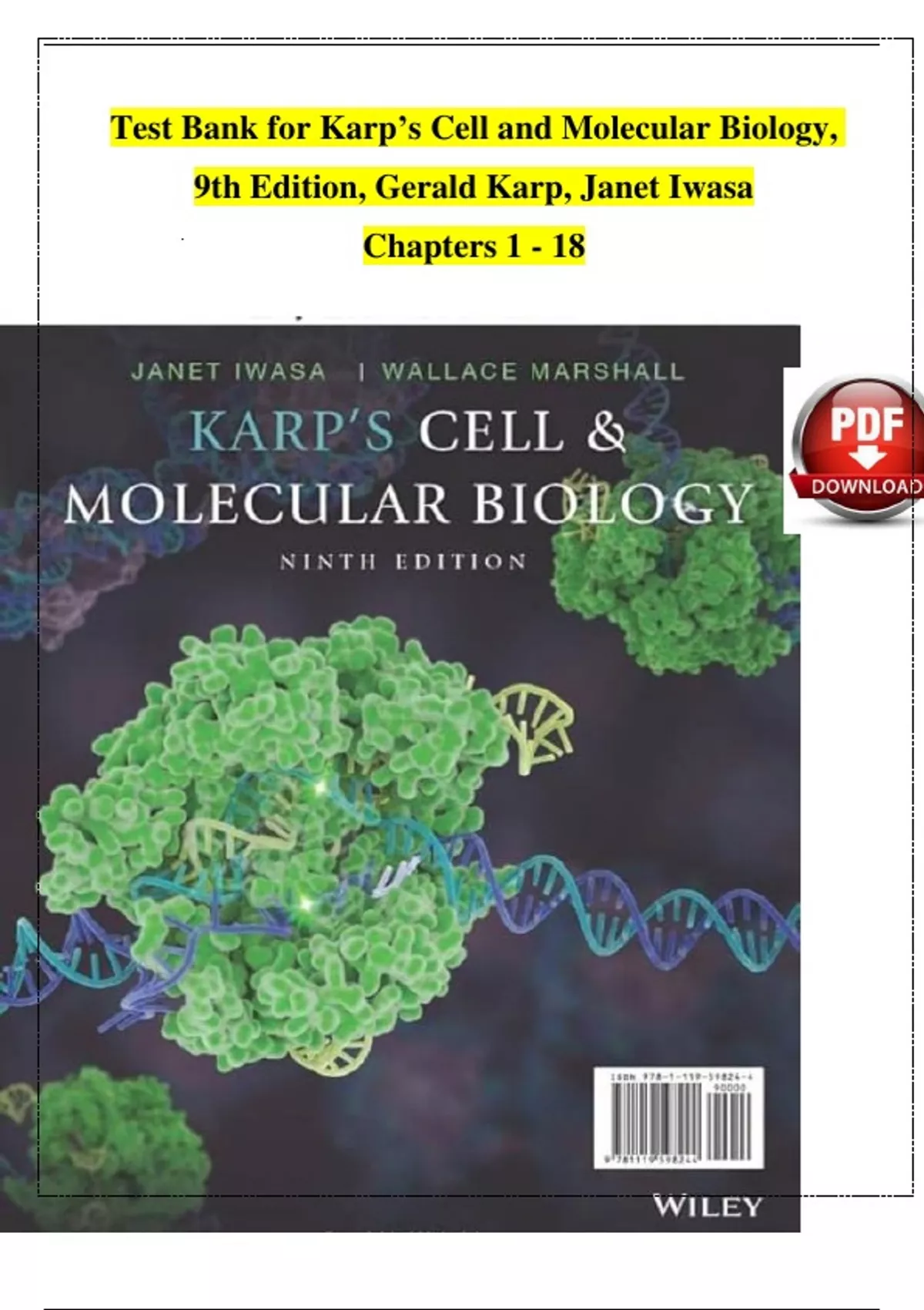 Test Bank For Karps Cell And Molecular Biology Th Edition Gerald