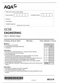 AQA    GCSE ENGINEERING Unit 1 Written Paper June 2023