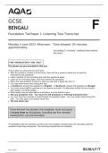 AQA        GCSE BENGALI Foundation Tier	Paper 1 Listening Test Transcript  Monday 5 June 2023