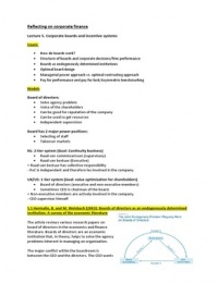 Samenvatting artikelen week 5: Reflecting on corporate finance: A governance perspective UvA (Mastervak)