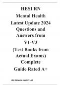 HESI RN  Mental Health  Latest Update 2024 Questions and Answers from  V1-V3  (Test Banks from Actual Exams) Complete  Guide Rated A+