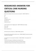 RESEARCHED ANSWERS FOR  CRITICAL CARE NURSING  QUESTIONS