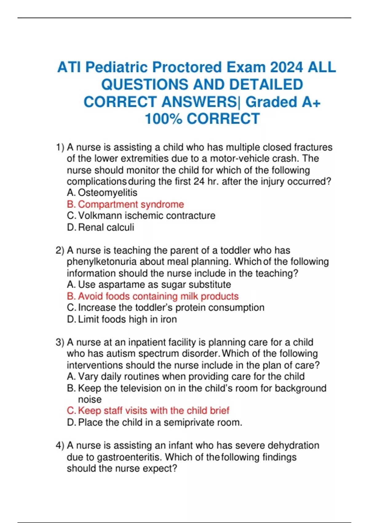 ATI Pediatric Proctored Exam 2024 ALL QUESTIONS AND DETAILED CORRECT ...