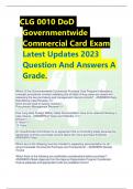 CLG 0010 DoD  Governmentwide  Commercial Card Exam Latest Updates 2023 Question And Answers A Grade.