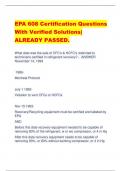 EPA 608 Certification Questions  With Verified Solutions|  ALREADY PASSED