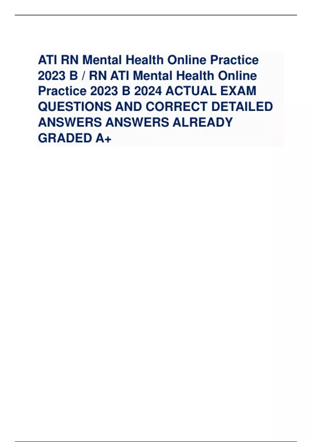 ATI RN Mental Health Online Practice 2023 B / RN ATI Mental Health