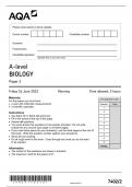 AQA A LEVEL BIOLOGY 2023 PAPERS WITH MARKSCHEMES