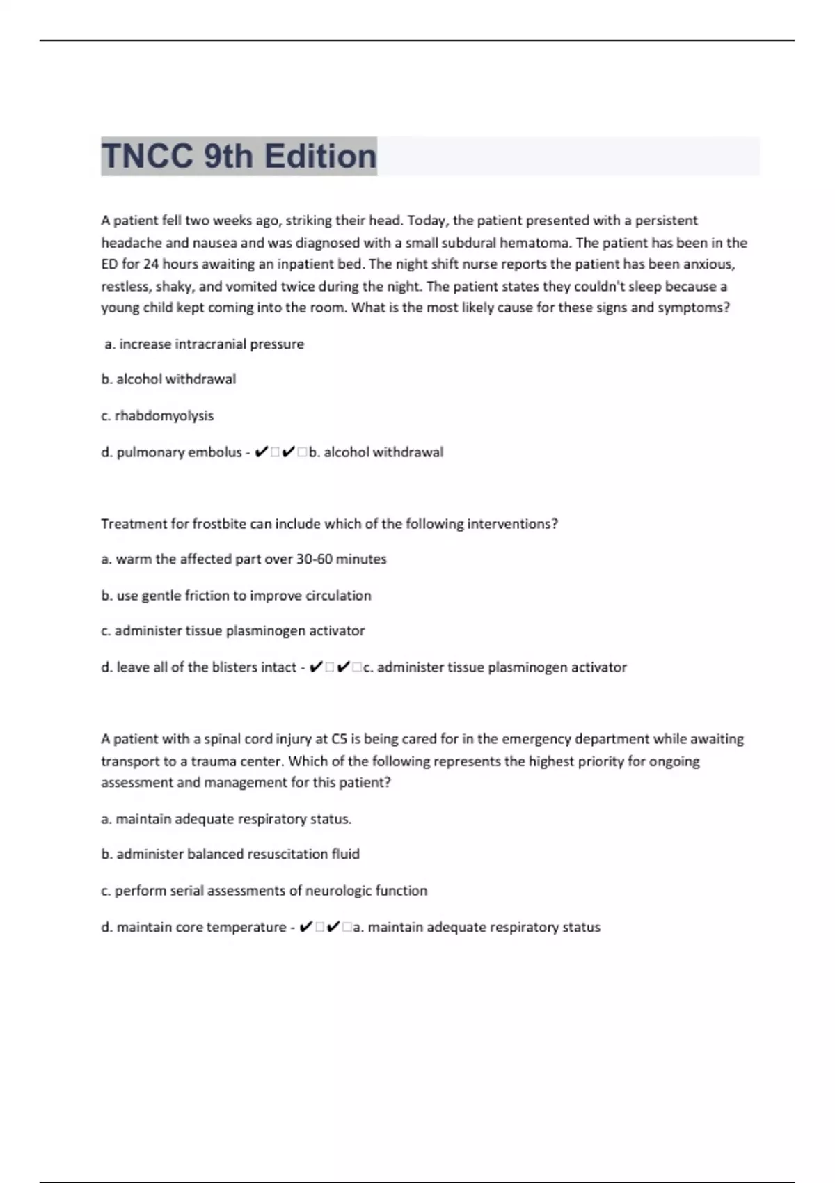 TNCC 9th Edition 56 Questions With 100% Correct Answers - TNCC-Trauma ...