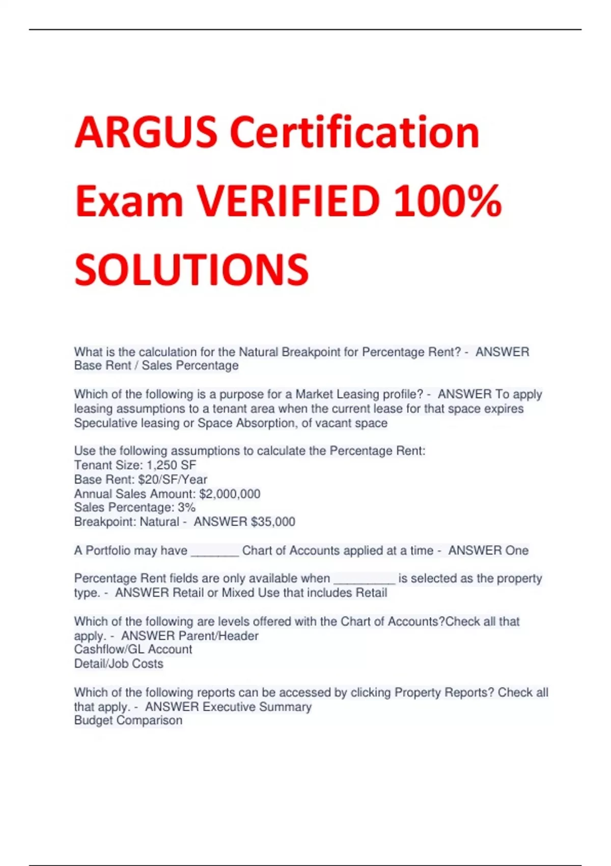 ARGUS Certification Exam VERIFIED 100% SOLUTIONS Stuvia US