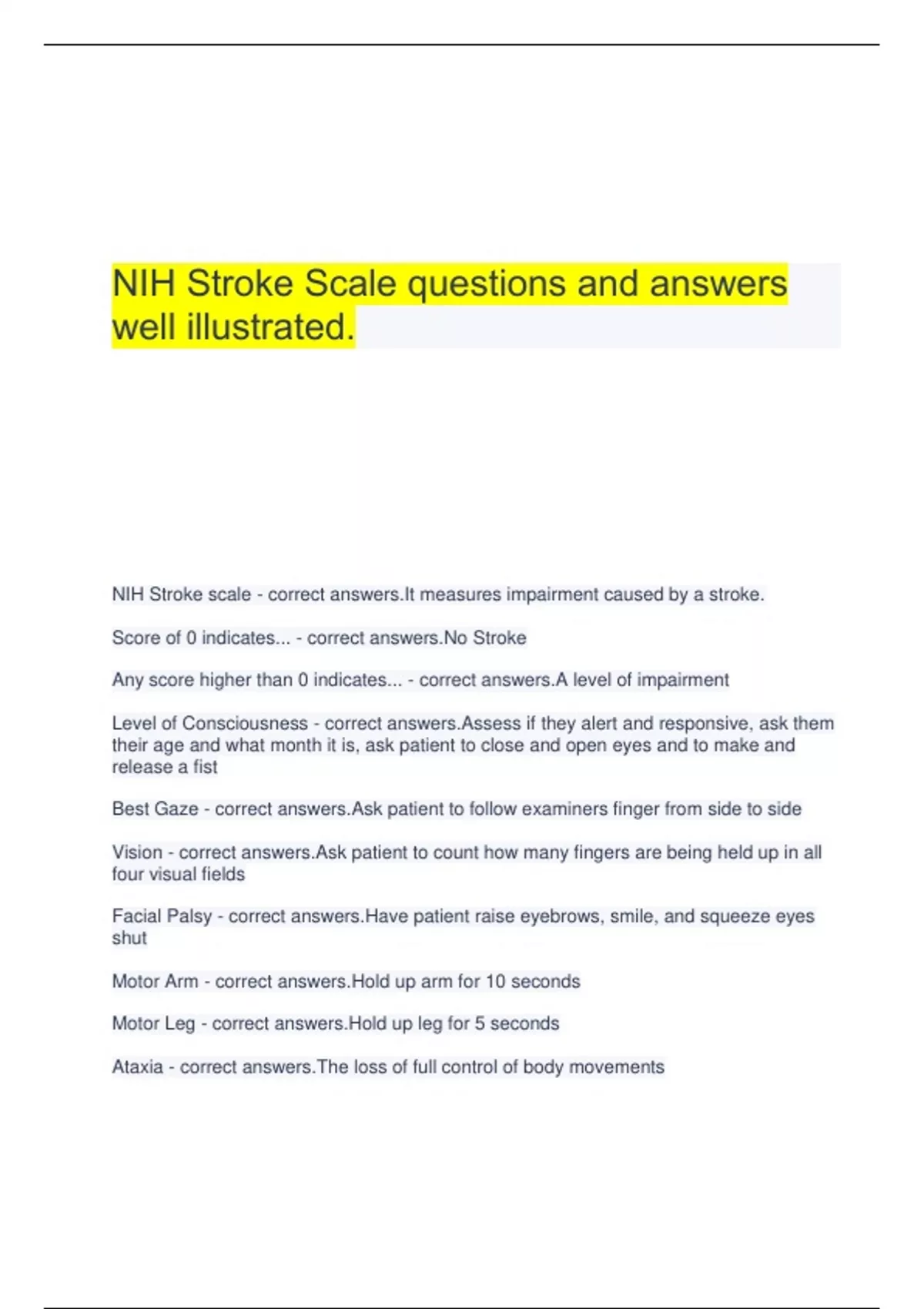 NIH Stroke Scale Questions And Answers Well Illustrated. - NIH Stroke ...