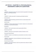 AP PSYCH - CHAPTER 12: PSYCHOLOGICAP PSYCH - CHAPTER 12: PSYCHOLOGICAL DISORDERS COMPLETE QUESTIONS AND ANSWERSAL DISORDERS COMPLETE QUESTIONS