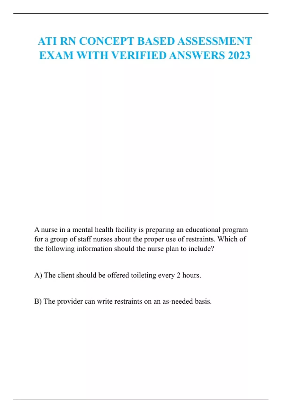 ATI RN CONCEPT BASED ASSESSMENT LEVEL - Stuvia US