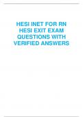 HESI INET FOR RN  HESI EXIT EXAM  QUESTIONS WITH  VERIFIED ANSWERS