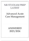 NR 572 EXAM PREP LATEST ADVANCED ACUTE CARE MANAGEMENT ANSWERED 20232024.