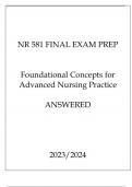 NR 581 FINAL EXAM PREP FOUNDATIONAL CONCEPTS FOR ANP ANSWERED 20232024.