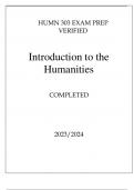 HUMN 303 EXAM PREP VERIFIED INTRODUCTION TO THE HUMANITIES COMPLETED 2024.