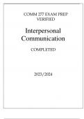 COMM 277 EXAM PREP VERIFIED INTERPERSONAL COMMUNICATION COMPLETED 2023