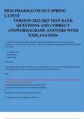 HESI PHARMACOLOGY SPRING  LATEST  VERSION  TEST BANK  QUESTIONS AND CORRECT  ANSWERS|AGRADE ANSWERS WITH  EXPLANATION