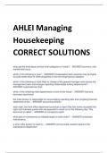 UPDATED AHLEI Managing Housekeeping EXAM PLUS CORRECT SOLUTIONS