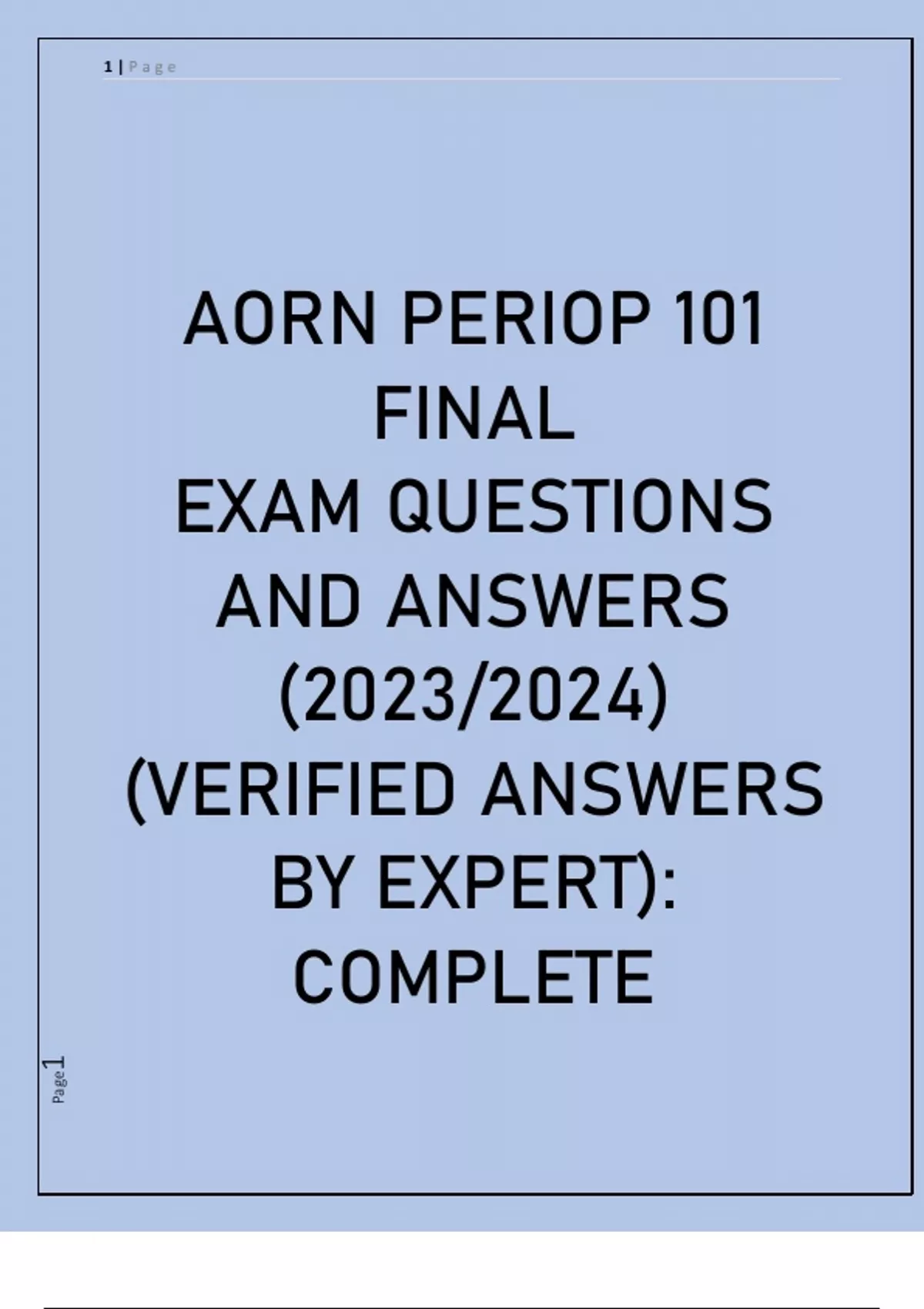 AORN Periop 101 Final Exam Questions And Answers Scored. - Advance ...