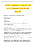 NC BLET State Exam - LEGAL UNIT SG QUESTIONS AND ANSWERS 100% SOLVED
